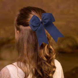 2Pcs Bow Hair Clip, Hair Bows for Women, Big Bow Hairpin French Hair Clips with Ribbon Large Bow Hair Barrette for Women,Solid Color Ponytail Holder Hair Accessories Hair Clips for Girls(Dark blue)
