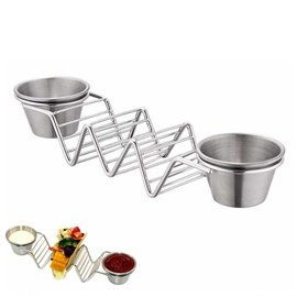 Cyrank Stainless Steel Taco Stand Holder, Taco Holder with Sauce Holder Taco Holder Stand Taco Rack Taco Baking Tray Taco Plate for Serve(02)