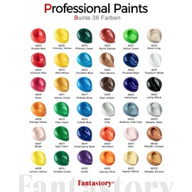 Fantastory Acrylic Paint Set 36 Classic Colors(2oz /60ml) with 12 Brushes, Professional Craft Thick Paints Kits for Adults, Canvas Wood Fabric Ceramic Rock Painting Supplies [Professional Series]