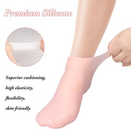 Dexspoeny 2 Pairs Silicone Socks,Latex Gel Socks,Women Foot Spa Pedicure Silicone Socks,Silicone Moisturizing Sock for Dry Cracked Feet Women-Pink & White (Small)