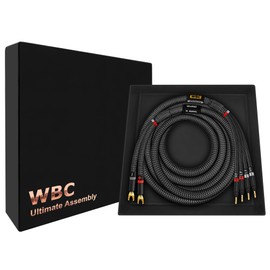 WORLDS BEST CABLES 3 Foot Ultimate - 9 AWG - Ultra-Pure OFC - Premium Audiophile HiFi Bi-Wire Speaker Cable for Center Channel - Eminence Gold Banana (x2) & Spade (x4) Plugs & Carbon Tweed Jacket