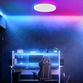 B.K.Licht - LED Ceiling Light Flat with Remote Control, RGBIC Backlight, CCT Light Area, Dimmable, Lamp, Ceiling Light, Living Room Lamp, LED Panel, Children's Room, Ceiling, 29 x 3 cm (D x H), White