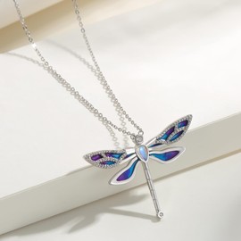 Dragonfly Necklace 925 Sterling Silver Moonstone Necklace Rainbow Stone Dragonfly Jewelry Christmas Birthday Gifts for Women Mom Her-Light Purple