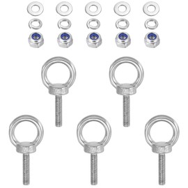 TA-VIGOR 5Pcs M6 x 25mm Lifting Long Eye Bolt, 304 Stainless Steel Wall Expansion Anchor Bolts, Masonry Concrete Screws Shoulder Eyebolt Lifting Ring with Nuts Washers for Hanging Hammock Article