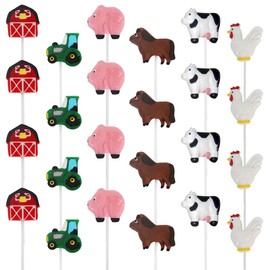 Farm Candy Lollipops - 24 Individually Wrapped Suckers Bulk - Cute Farm Animal Party Favors - Barn, Tractor, Horse, Cow, Chicken, Pig - Barnyard Candy Bags for Birthday Party