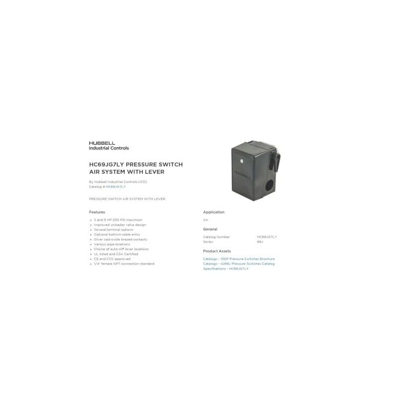 95-125 PSI, Heavy Duty American Made Air Compressor Pressure Switch,
