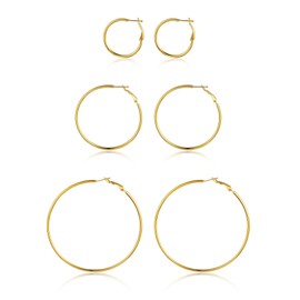 GoldChic Jewellery Stainless Steel / Copper Classic Creole Earrings Exaggerated Geometric Hoop Earrings Classic Simple Hoop Earrings for Women / Girls, Ladies Gold/Silver/Black Hoop Earrings in Large 30/40/50/55/60/70/80/100 mm, Gold , set