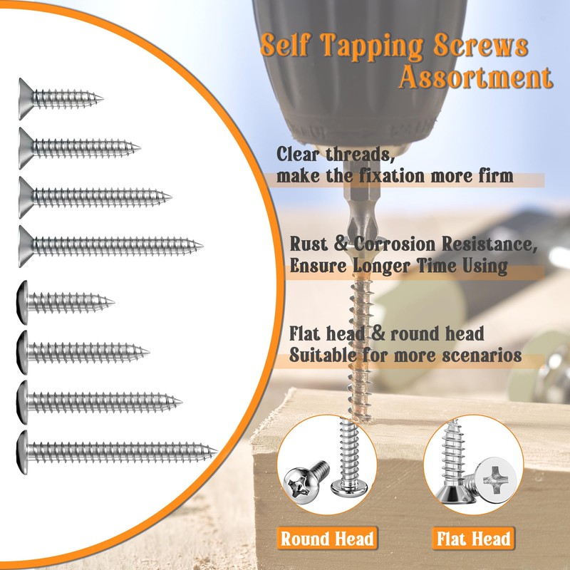 Dianrui 1200 PCS Wood Screws Assortment Kit, Assorted Stainless Steel
