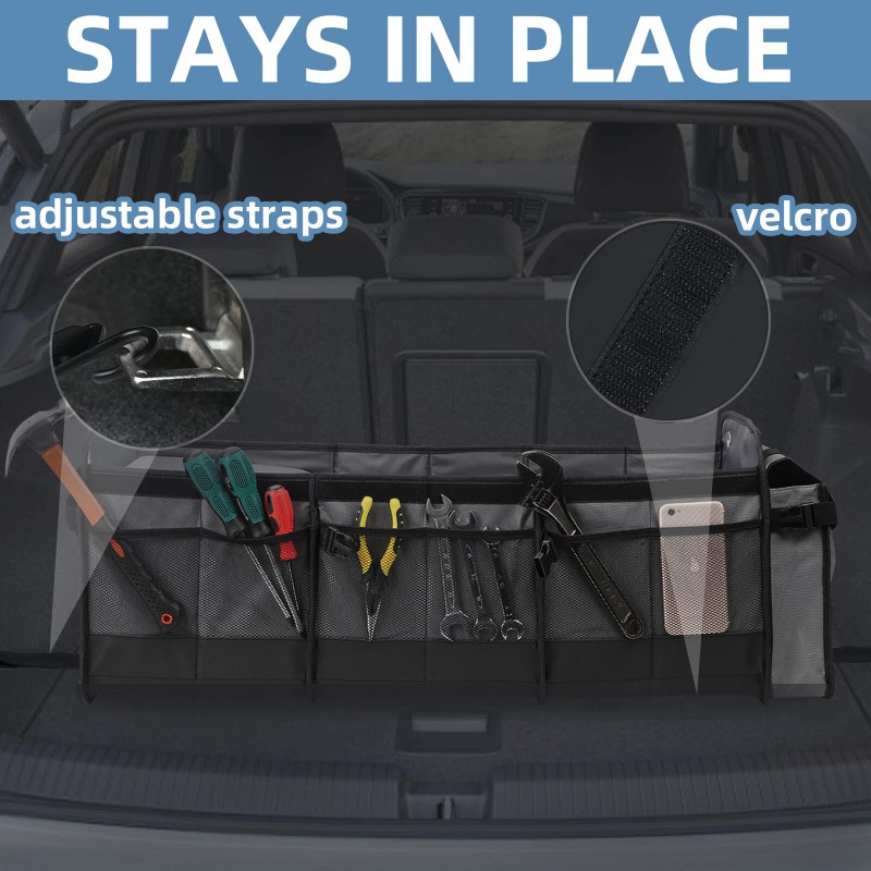 VEHITO Universal Gray Waterproof Car Trunk Storage Organizer &3compartments