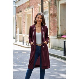 GRACE KARIN Women's Pocket Hoodies Tunic Sweatshirt Long Sleeve Dark Wine Red Size M