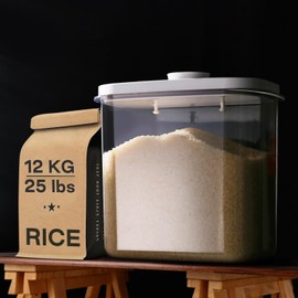 LivLab Rice Container - 25 Lbs/12KG/12L Rice Dispenser Storage with Measuring Cup Food Cereal Container Bins Pet Food Container Household for Kitchen Pantry Organization