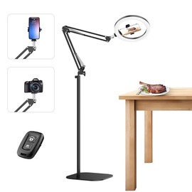 Soporte para teléfono de 10 pulgadas con luz de anillo, CRI  95 y altura ajustable de 72 pulgadas  Luz circular de 360                                