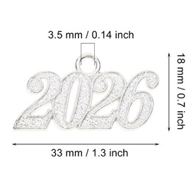 Tupalizy 33x18mm Alloy 2026 Year Charms Graduation Decor 2026 Signet Charms Pendant for Tassel Keychains Bracelets Necklaces Earring Jewelry Making Accessory DIY Crafts Wedding Party Supplies, 10PCS (Silver)