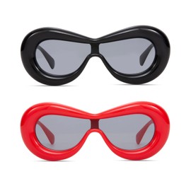 Schmonti - anteojos de sol ovaladas Y2k de gran tamaño con marco inflado, anteojos de sol para mujeres y hombres, C7 Black/Gray+Red/Gray, M