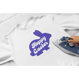 Easter Bunny Iron On Decal for Clothing, Crafts and Decorations, Iron-On Most Items, Pick Size and Color, Permanent Washable, Heat Transfer Graphic Novelty Transfer Patch (Purple)