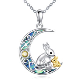 AXELUNA Rabbit Necklace 925 Sterling Silver Moon Rabbit Pendant Necklace Cute Animal Necklace Easter Bunny Jewellery Gifts for Women, Regular, Sterling Silver, No Gemstone
