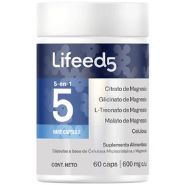 LIFEED Magnesio Blend 60 Cápsulas | Suplemento Alimenticio | 5 Mezclas: Citrato, Glicinato, L-Treonato, Malato y Estearato | 600 Miligramos por Porción