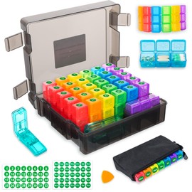 Monthly Pill Organizer 3 Times a Day - Portable Pill Box with Weekly Travel Bag - Large Capacity 30 Day Pill Case with Pill Cutter & Labels for Easy Medication Management (Mattle Black)