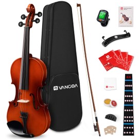 Vangoa Violin 4/4 Full Size Fiddle Set, Acoustic Violins Bundle Kit for Beginners Adults Teens Students Kids Age 12+, Solid Wood Sides Violín Outfit with Mute, Hard Case, Right-hand