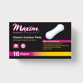 MaxION® Natural Cotton Sanitary Pads for Women Contour, Unscented, Trifold Wrapped, with Silver ION Tourmaline Odor Protection, Regular, 48 Count, 3 Packs