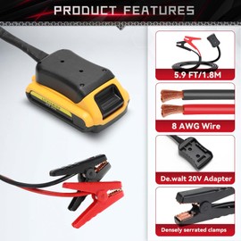 Beaspire Jumper Cables Adapter Compatible with De.Walt 18V/20V Battery, (5.9Ft x 8AWG) Portable Battery Jump Starter, Auto Booster Cable for Car Jump Starting Using Tool