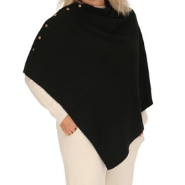 irisaa Women's Fine Knit Poncho, Knitted Cape Cardigan for Women, Sleeveless and Round Neck, Made in Italy, black