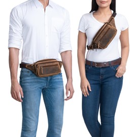 STILORD 'Zion' Bum Bag Vintage Genuine Leather Bum Bag for Men and Women Ideal for Smartphones of 7 Inches Travel and Sports, Calais - Brown