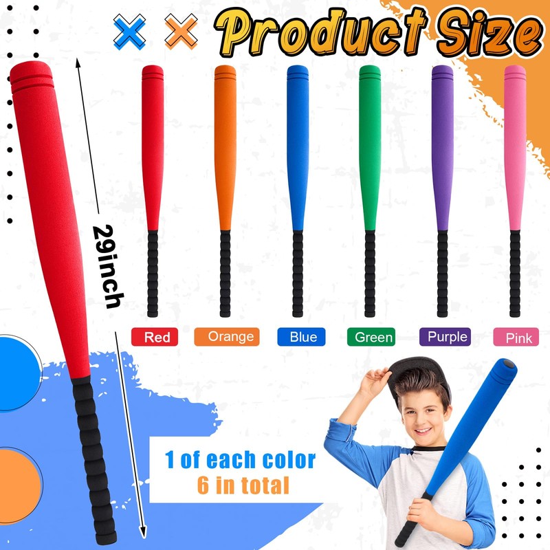 Seenelling 6 Pcs 29 Foam Baseball Bat PE Equipment for