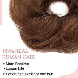 SEGO Human Hair Messy Bun Hair Scrunchies Curly Wavy Hair Piece Real Remy Donuts Updo Chignon For Women Girls,#4 Medium Brown