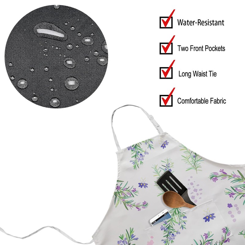 Adjustable Waterproof Kitchen Apron for Women with 2 Pockets, Cute