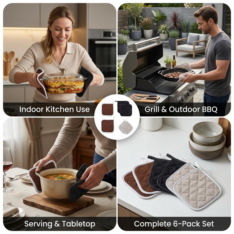 6 Pairs Pot Holder, Pot Holders- Heat Resistant Pot Holders