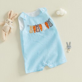 Toddler Baby Boy Ovrealls Outfit Bunny Jumpsuit Sleeveless Newborn Summer Spring Clothes Bodysuit (A-Blue, 12-18 Months)