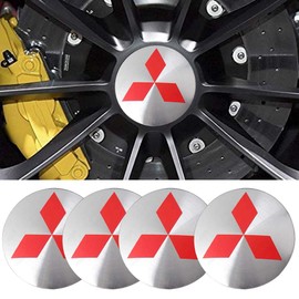 fibhyrtingy 4pcs 2.22Inch Car Logo Wheel Center Cap Sticker Wheel Emblem Badge Logo Stickers ABS Material Compatible with Lancer Outlander Eclipse Mirage (fit Mit Silver-Red)