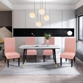 Qubjus Dining Room Chair Covers Sets of 4, Solid Stretch Removable and Washable Chair Slipcover for Dining Room Kitchen(Light Pink, 4pc)