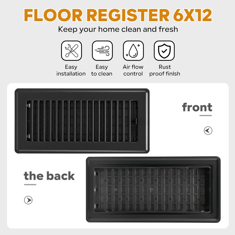6x12 Floor Register, 2 Pack Heavy Duty Steel Walkable Floor