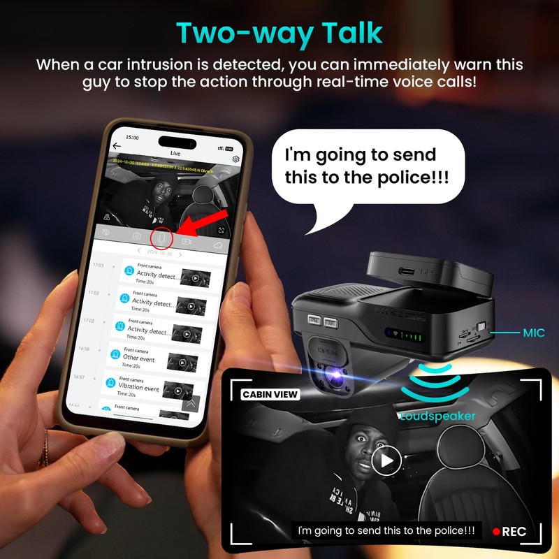 4G LTE Dash Cam Front and Inside| 24/7 Parking Monitoring