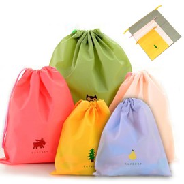 Set of 5 Waterproof Drawstring Bag PE Plastic Folding Sport Home Travel Storage Use,Drawstring Backpack,Waterproof Bag,Swim Bag,Sports Bag,3 sizes