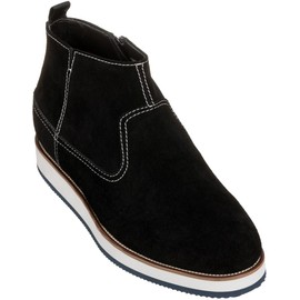 CALTO Men's Invisible Height Increasing Elevator Shoes - Black Nubuck Leather Mid-top Zipper Boots - 3 Inches Taller - Y30021 - Size 8 D(M) US