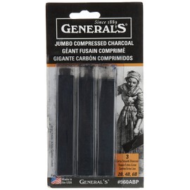 General Pencil 136357 Jumbo Compressed Charcoal Sticks, Black, 3-Pack