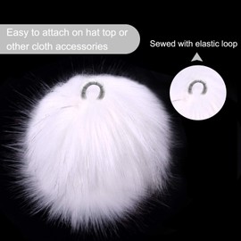 Coopay 24 Pieces Faux Fox Fur Pom Pom Balls DIY Fur Fluffy Pom Pom with Elastic Loop for Hats Keychains Scarves Gloves Bags Charms Knitting Accessories (White)