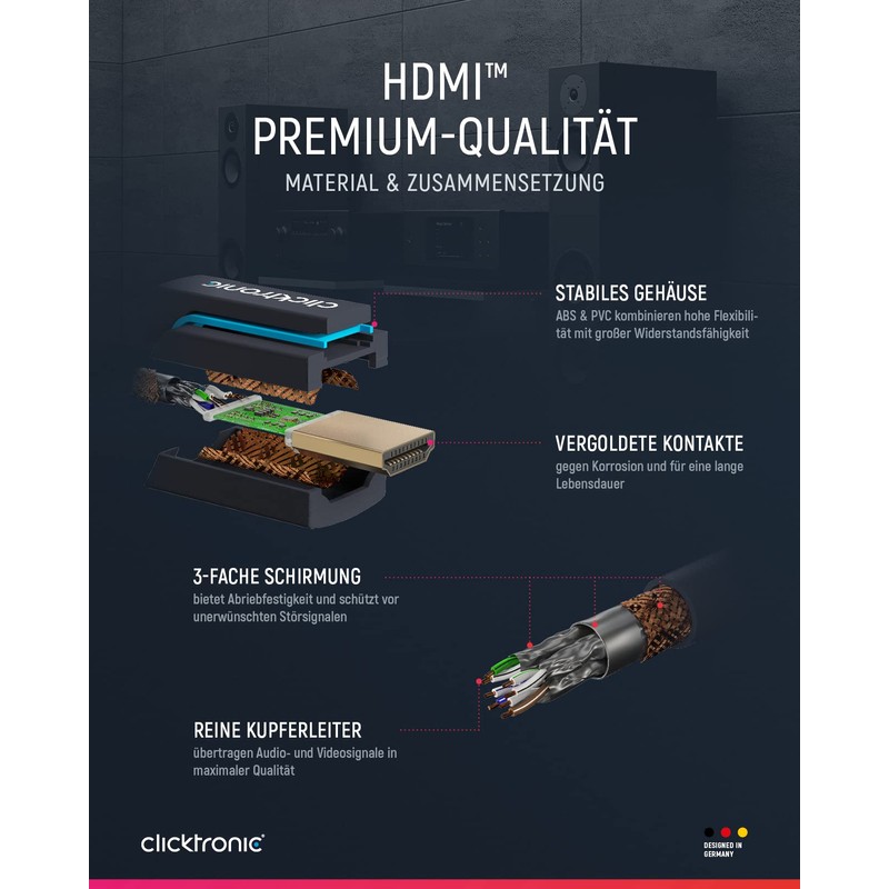 Clicktronic HDMI to HDMI 2.1 Ultra High Speed Cable, 0.5