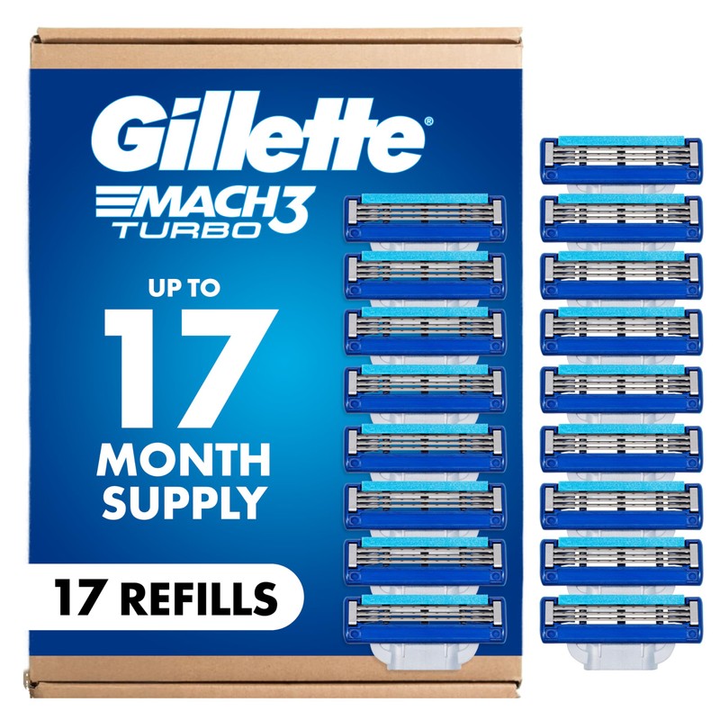 Gillette Mach3 Turbo Mens Razor Blade Refills, 17 Count