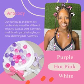 Arocooy Purple Hair Bows Acrylic Hair Beads for Kids Girls Large Loc Jewelry Cute Hair Clips Braids Hair Accessories