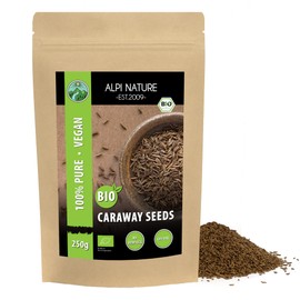Organic whole caraway, caraway seeds in raw food quality from controlled organic cultivation, caraway seeds gluten-free, lactose-free, laboratory-tested, vegan (250 GR (8.8oz))