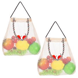 Fyntave 2 Pack Hanging Storage Mesh Bags Reusable Portable Mesh Tote Bag Durable Fruit and Vegetable Bags Net Storage Produce Bag Open Pocket Kitchen Organizer for Onions Garlics Potatoes