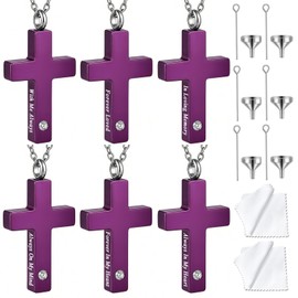 ＷＫＨＱ 6Piece Cross Urn Necklace for Ashes for Men Women Cremation Jewelry for Ashes Stainless Steel Urns Locket Necklace Ashes Holder Pendant (6Pcs-Purple)