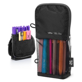 Mr. Pen- Standing Pencil Case Pouch, Sit & Lay Mesh-View Design, Black with Gray Zipper, Interior Pocket & 2 Elastic Binder Loops, Cute Pencil Case for Girls and Boys
