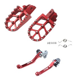 GWH Motorcycle CNC Aluminium Foot Pegs Rest Pedal Footpegs Pedal And Brake Clutch Lever Handle For CRF125F CRF 125 CRF125 F 125F 2014-2022 Dirt Pit Bike Motorbike (Red)