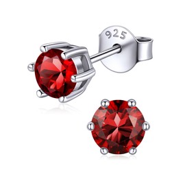 ChicSilver 925 Sterling Silver Stud Earrings Hypoallergenic Brilliant Cut Round Red Garnet Small January Birthstone Earrings for Women