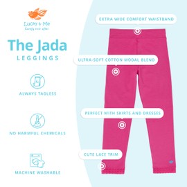 Lucky & Me | Jada Girls Leggings | Tagless | Full Length, Lace Trim, Wide Waistband | 3-Pack (Kids 9/10, 3-Pack Pastel)